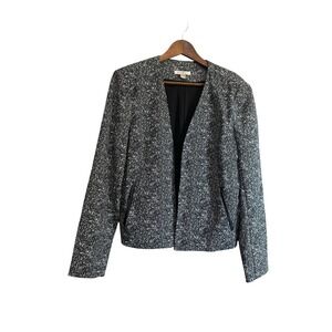 Roz & Ali Black White Tweed Blazer Jacket Women's Career Work‎ Office